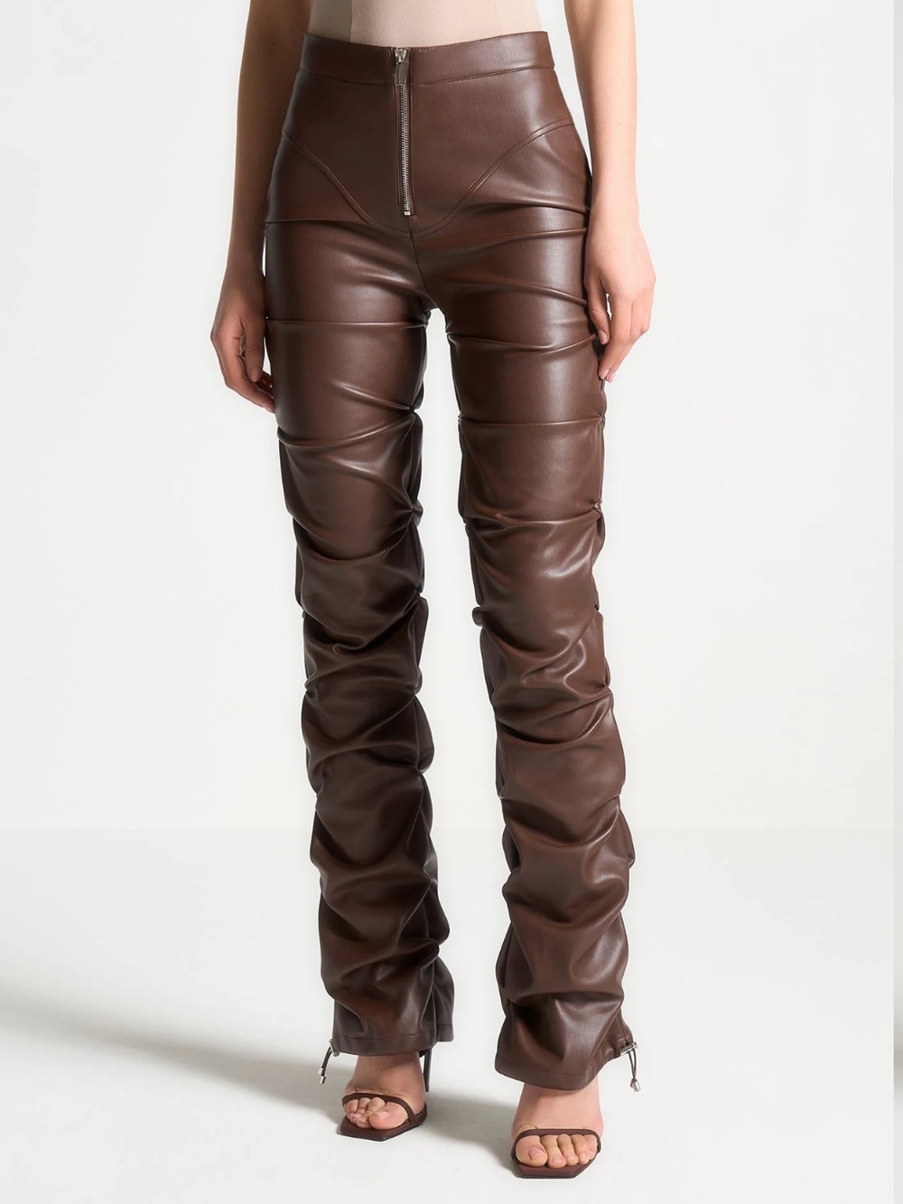 Like New Manière De Voir Brown High-Waist Stretch Leather Pants Size 6